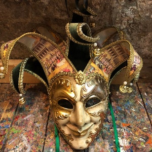 Venetian Jester Carnival Mask - Joker Carnival Mask - Handcrafted and Hand-decorated Jester Mask