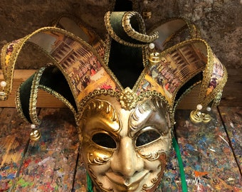 Venetian jester carnival mask - Joker carnival mask - Jester mask created and decorated by hand