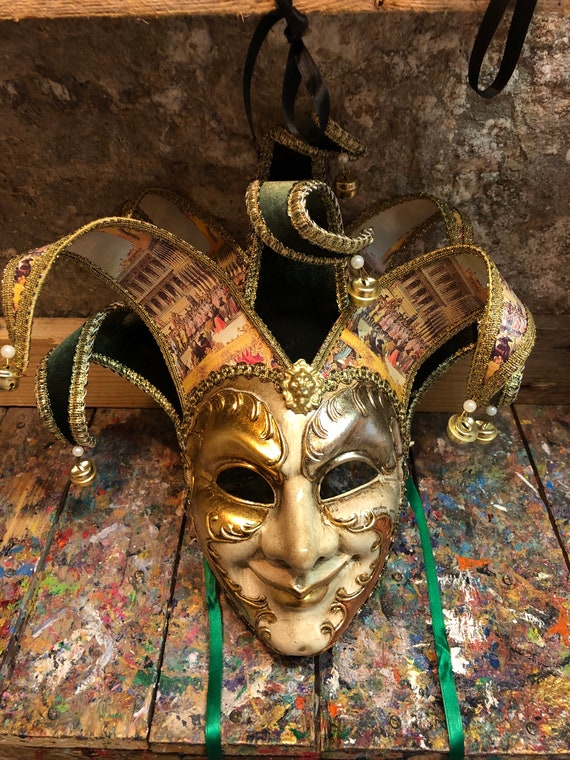 Maschera di carnevale veneziana da giullare Maschera jolly da carnevale  Maschera giullare creata e decorata a mano -  Italia