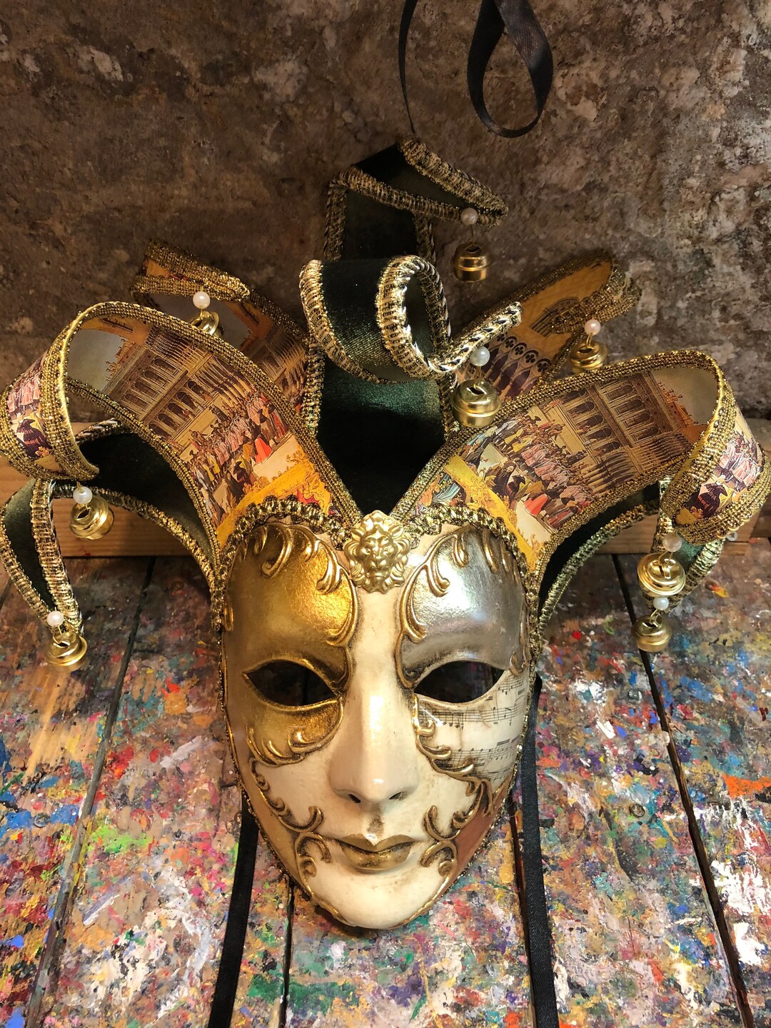 Golden Jester Mask With Elegant Designs Hand Decorated Etsy