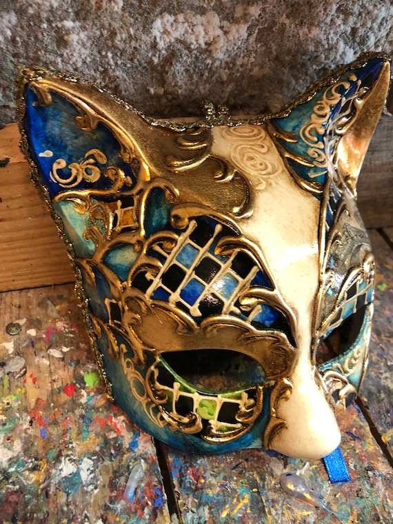 Elegant Cat Carnival Mask - Venetian Cat Mask Handmade and Decorated - Cat Mask