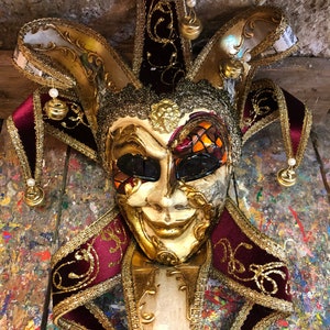 Venetian jester mask - Handmade joker mask - Home decoration and ornament mask - Not wearable