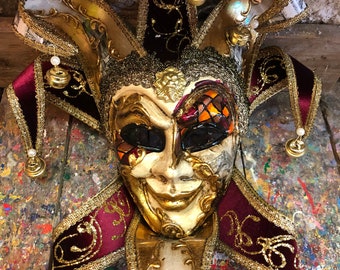 Venetian Jester Mask - Handmade Joker Mask - Home Decoration and Ornament Mask - Not Wearable