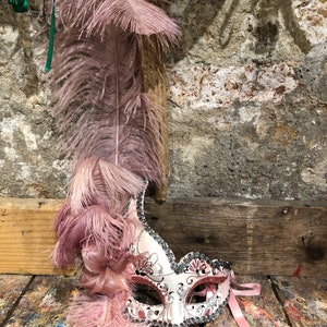 Original Venetian mask for children hand painted with feather and glitter