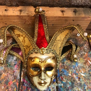 Venetian Jester Ceramic Mask - Handmade in Venice by Artisans - Christmas Decoration Mask - Not Wearable