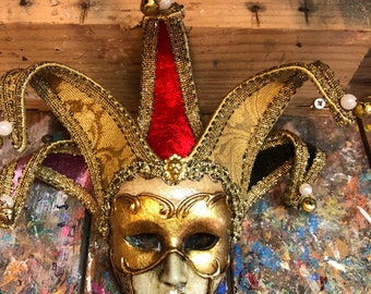 Venetian Jester Ceramic Mask - Handmade in Venice by Artisans - Christmas Decoration Mask - Not Wearable