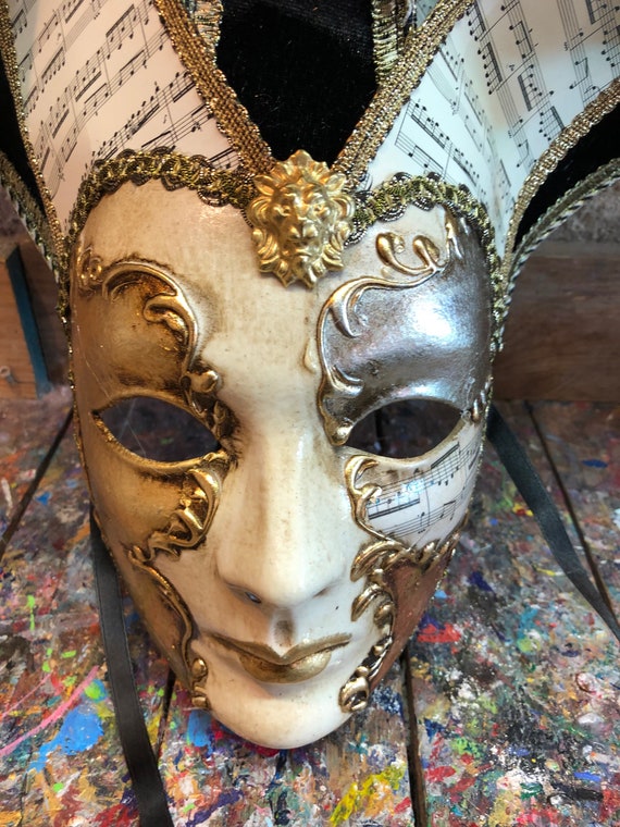 Maschera da giullare fatta e decorata a mano a Venezia Maschera jolly per  feste di carnevale -  Italia