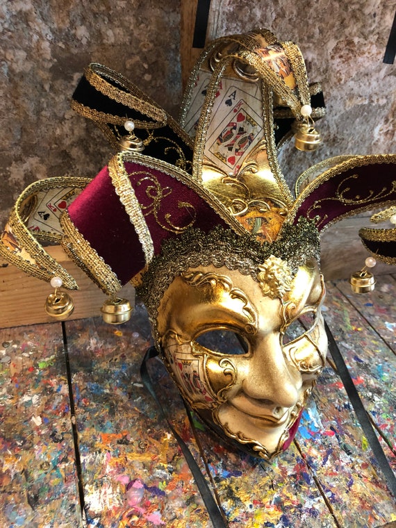 Esclusiva maschera di carnevale da giullare decorata a mano