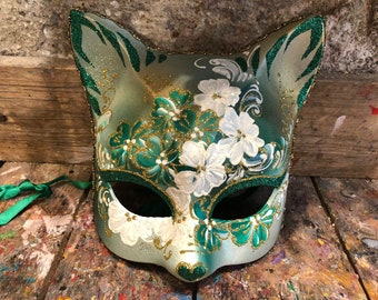 Masque de chat pour enfants - Masque de chat fabriqué à la main et décoré à Venise avec des paillettes