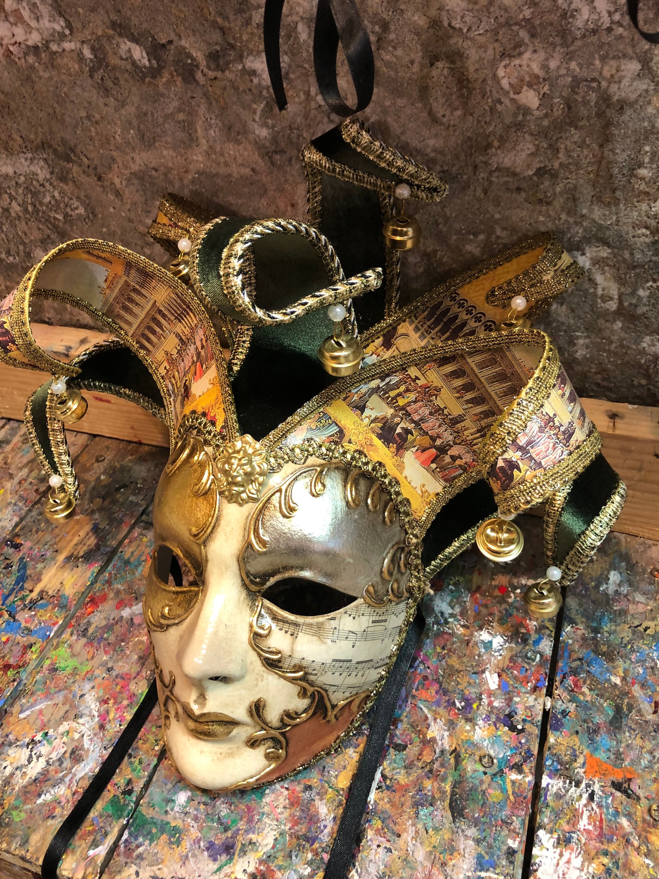 Golden Jester Mask With Elegant Designs - Hand-painted Venetian Jester ...
