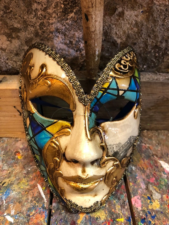 Butterfly-shaped Carnival Mask, Decorated With Golden and Blue Colors  Handmade Venetian Mask -  Canada