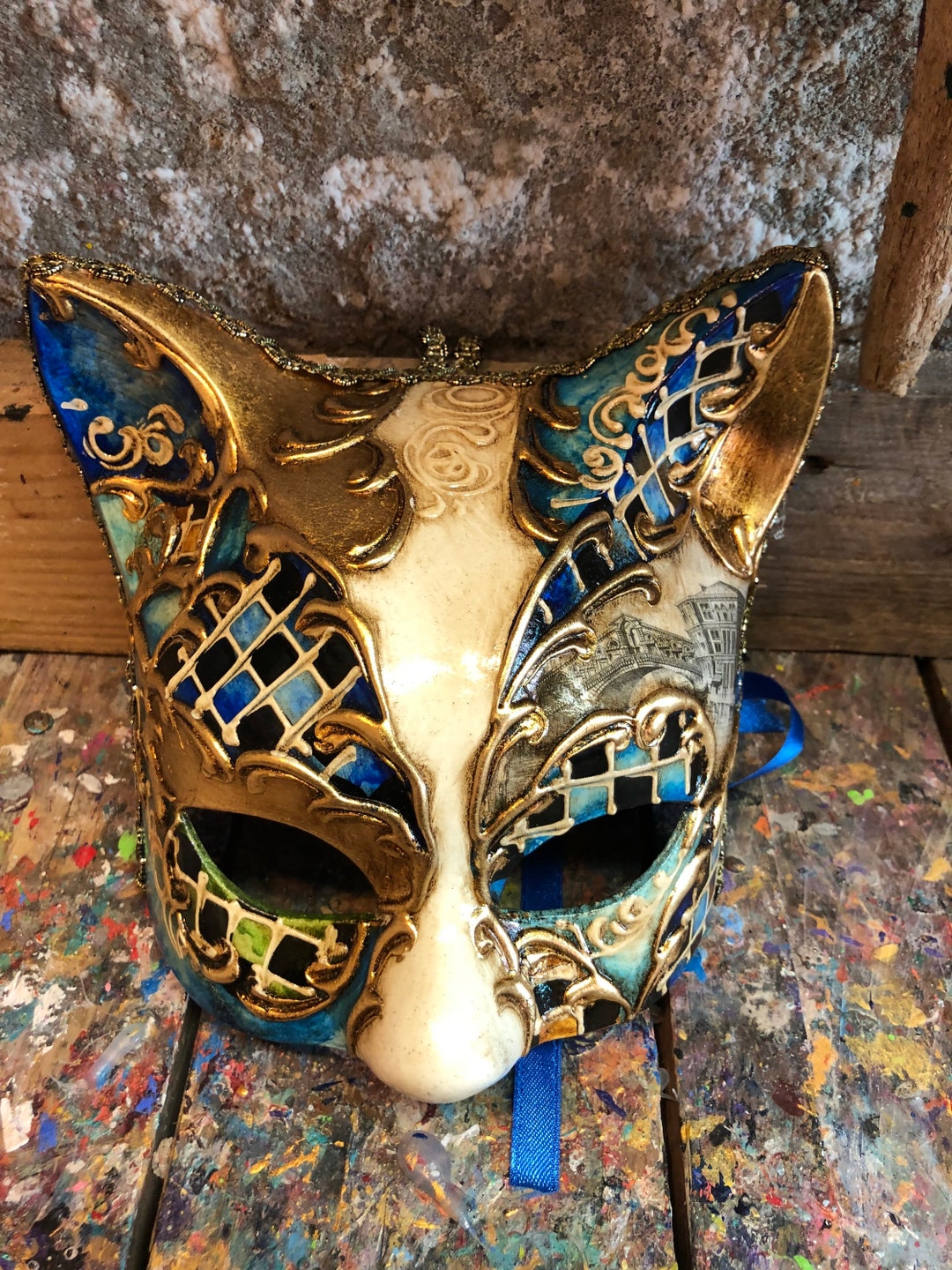 Elegant Cat Carnival Mask Venetian Cat Mask Handmade and Decorated Cat Mask  