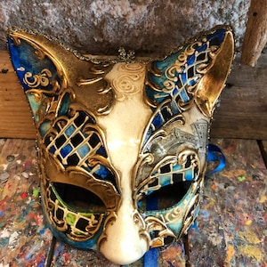 Elegant cat carnival mask - Venetian cat mask handmade and decorated - Cat mask