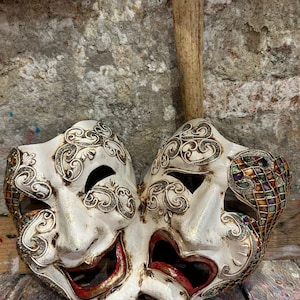 Exclusive Tragicomic Mask with Double Face - Venetian Tragicomic Mask Hand Painted in Venice - Ornament Mask