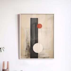 Wabi Sabi Art Print, Japandi Abstract Wall Art showing an abstract composition in white, red and black