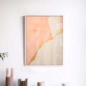 Wabi Sabi-kunstprint, abstracte muurkunst Japandi en Kintsugi in roze, wit en goud