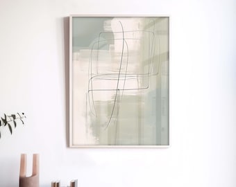 Wabi Sabi Art Print, Japandi  Wall Art in White and Sage Green