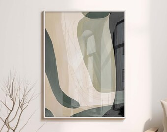 Wabi Sabi Art Print, Japandi  Wall Art in Sage Green White and Black