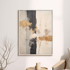 Wabi Sabi Art Print, Japandi Abstract Wall Art and Kintsugi showing an abstract composition in black, white and gold