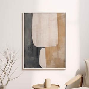 Wabi Sabi Art Print, Japandi Abstract Wall Art showing an abstract composition in earth tone, and black