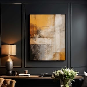 Wabi Sabi Art Print, Japandi en Kintsugi abstracte muurkunst in geel wit en zwart