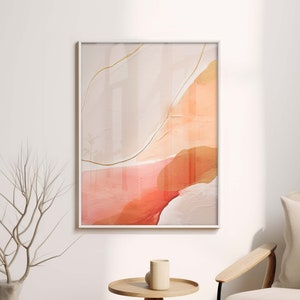 Wabi Sabi Art Print, Japandi Abstract Wall Art showing an abstract composition in earth tone, orange and red