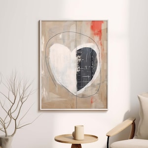 Wabi Sabi Art Print, Japandi  Wall Art showing a black an white heart, Valentine’s Day Gift, Love