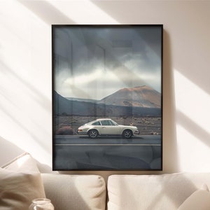 Porsche Poster and Porsche wall art, White Porsche 911 art print, perfect car guy gift.