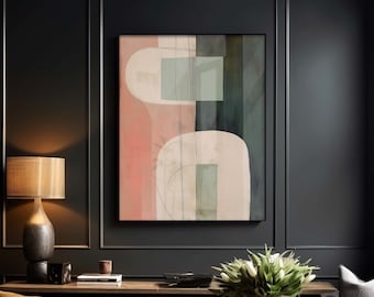 Wabi Sabi Art Print, Japandi Wall Art in Pink and Sage Green