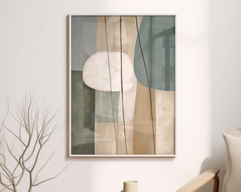 Wabi Sabi Art Print, Japandi Wall Art in Earth tones and Sage Green
