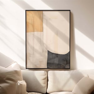 Wabi Sabi Art Print, Japandi Abstract Wall Art showing an abstract composition in earth tone, white and black