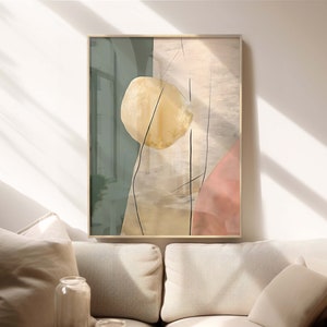 Wabi Sabi Art Print, Japandi Wall Art in Gold Pink and Sage Green