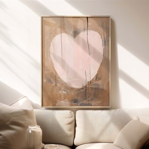 Wabi Sabi Art Print, Japandi  Wall Art showing a pink heart, Valentine&#39;s Day Gift, Love