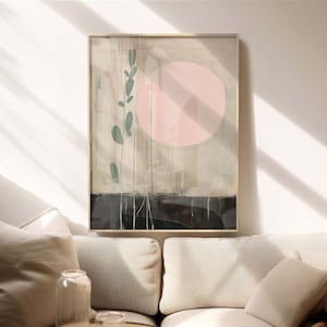Lámina artística Wabi Sabi, arte mural Japandi en tonos tierra, rosa y verde salvia