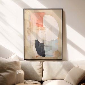 Wabi Sabi Art Print, Japandi Abstract Wall Art showing an abstract composition in earth tone and blue, black and white