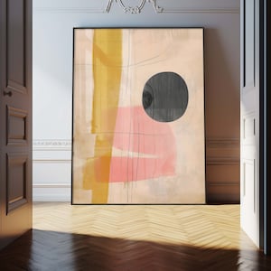 Impression d'art Wabi Sabi, oeuvre d'art murale Japandi en rose jaune et noir