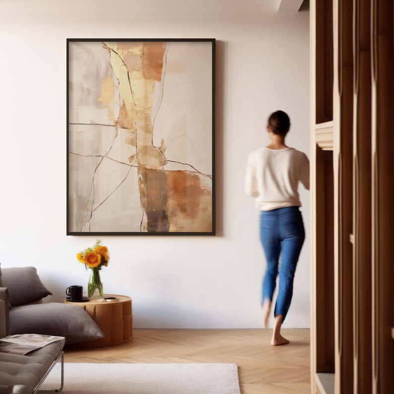 Wabi Sabi Art Print, Japandi Abstract Wall Art and Kintsugi showing an abstract composition in earth tones, orange and gold image 4