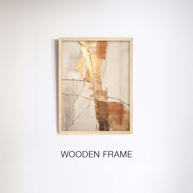 Wabi Sabi Art Print, Japandi Abstract Wall Art and Kintsugi showing an abstract composition in earth tones, orange and gold image 7