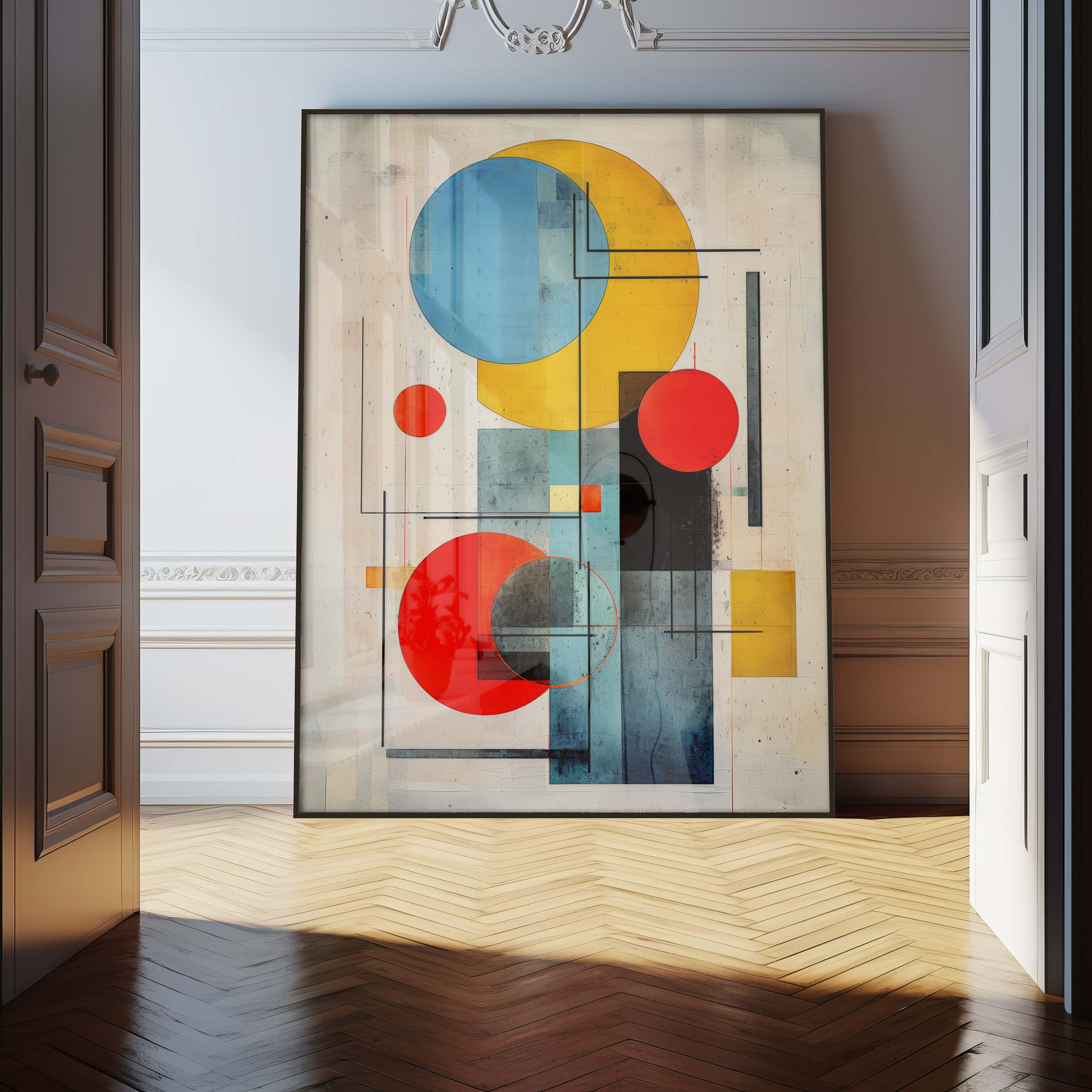 Curated visual reference: Geometric Abstract Wall Art For Patio Reference: Bauhaus Inspired Minimalist Wall Art Exhibition Poster And Geometric