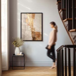 Wabi Sabi Art Print, Japandi Abstract Wall Art and Kintsugi showing an abstract composition in earth tones, orange and gold image 2