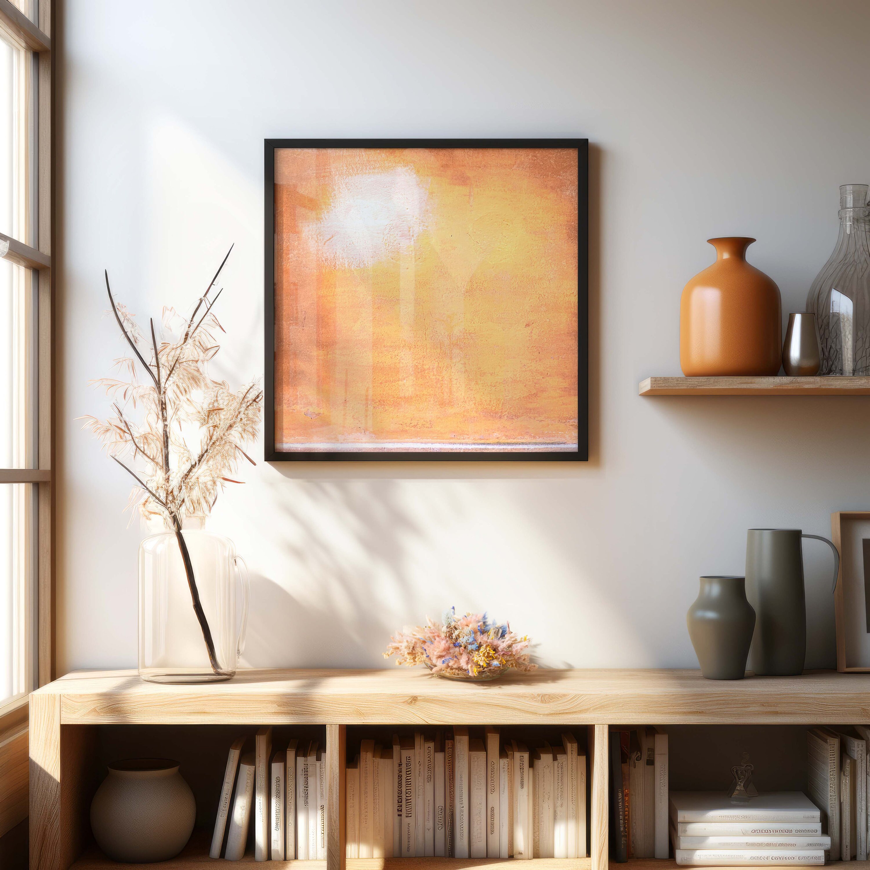 Wabi Sabi Wall Art in an Abstract Minimalist Style: Orange White Yellow ...