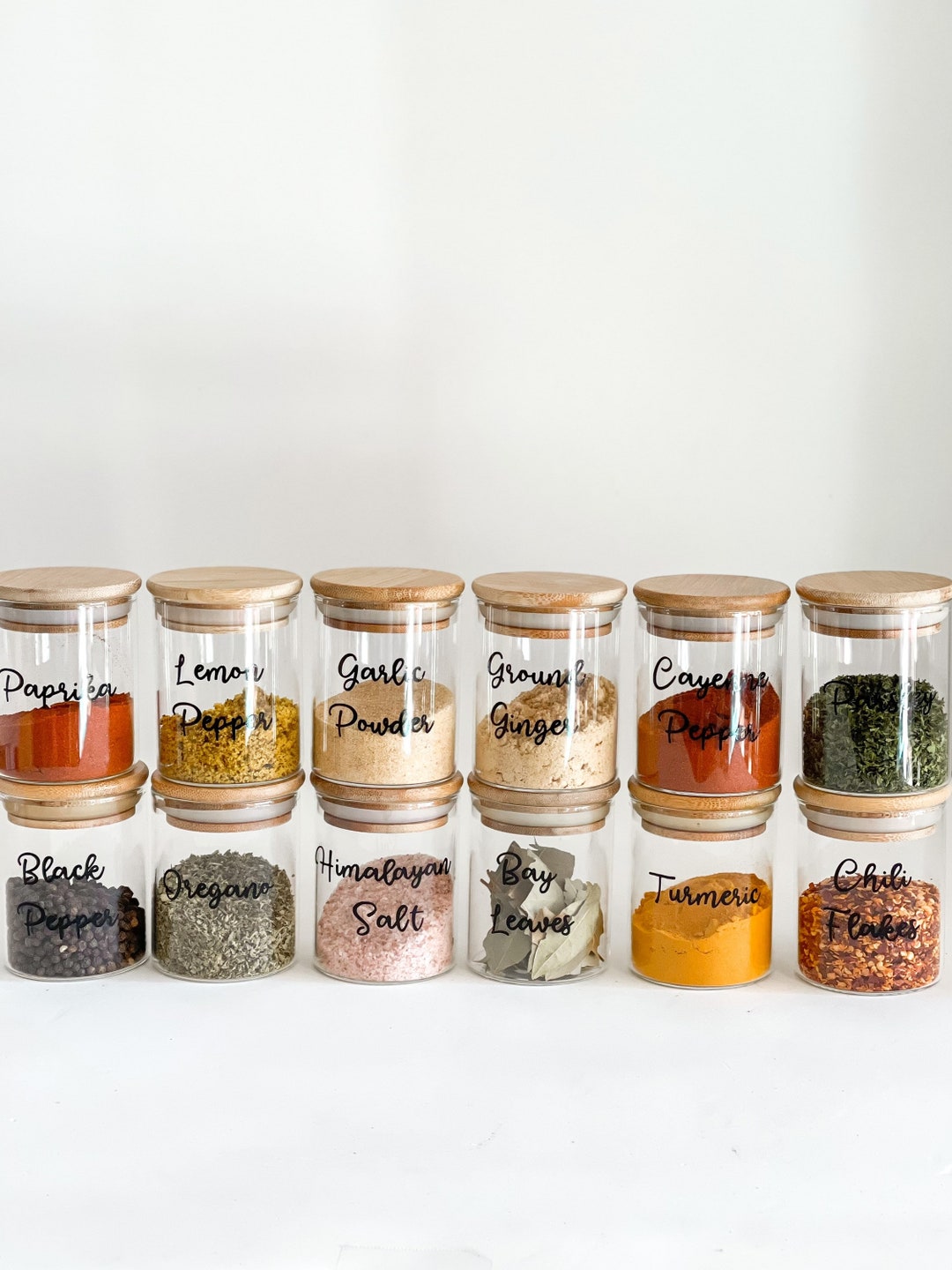 Spice Jars With Labels / Glass Jar With Label / Spice Canister With