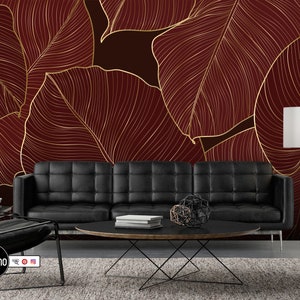 Gold Lines Leaf Wallpaper Peel and Stick Self Adhesive Mural | Etsy