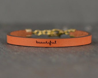 Beautiful engraved leather quote Bracelet Gift