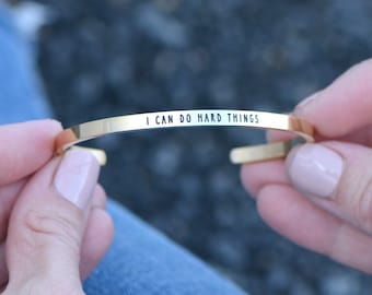 I Can Do Hard Things   stamped quote bracelet gift