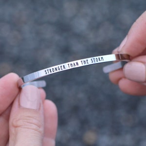 Stronger Than The Storm stamped metal cuff bracelet gift