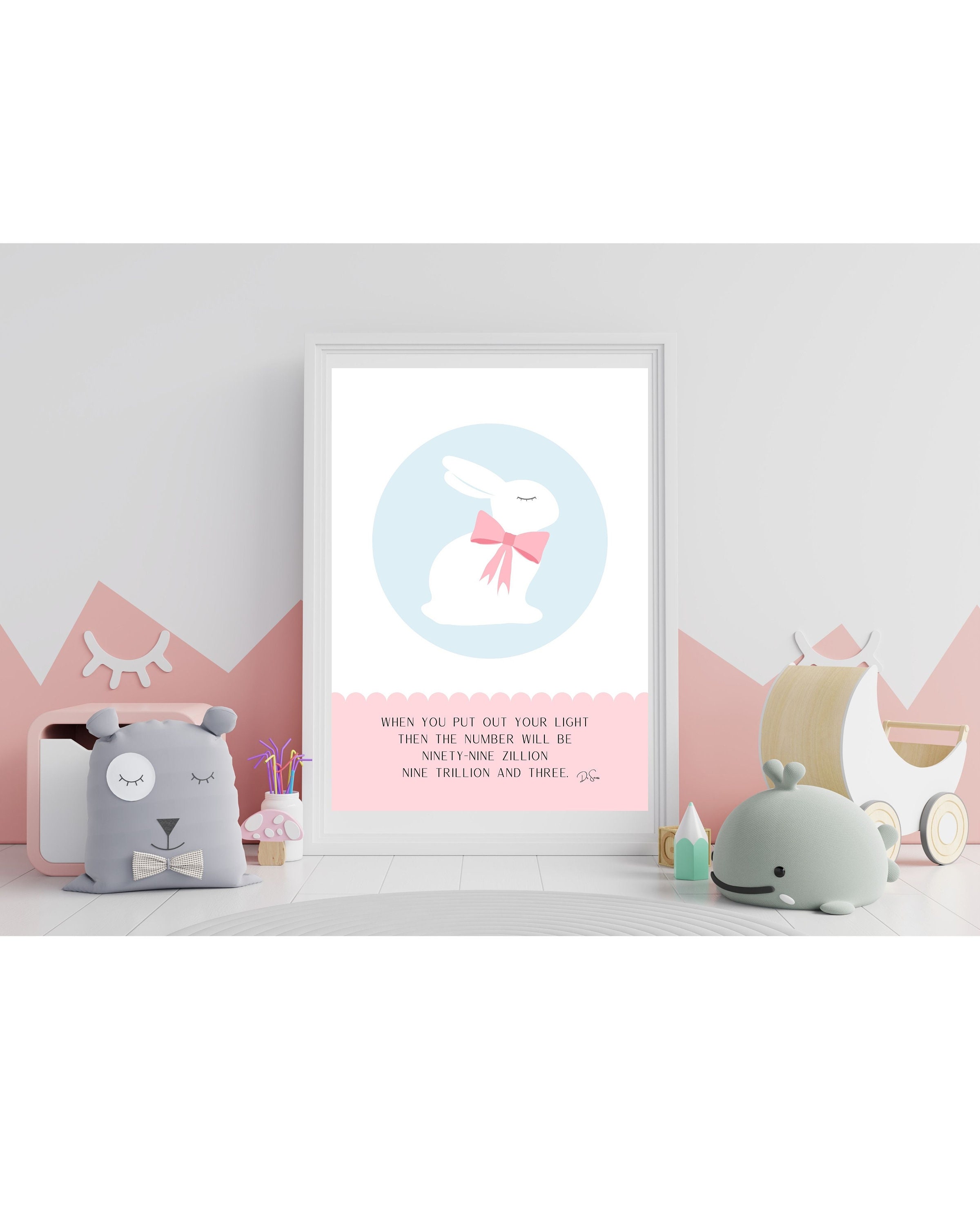White Bunny With Pink Bow Dr Seuss Sleep Book Quote Sweet Nursery Print