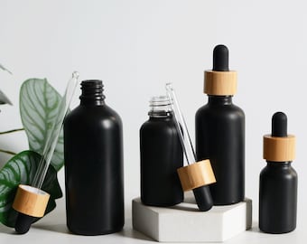 10000 Stück 50 ml mattschwarze Glas-Tropfflasche, natürliche Bambus-Tropfflasche für ätherische Öle, mattschwarze Glas-Tropfflasche29–39 Tage