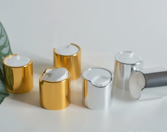 1-5000 peças tampa dispensadora de disco 24mm, prata/ouro tamanho 24/410, sabonete, loção, shampoo, garrafa, prato, tampas, atacado, a granel