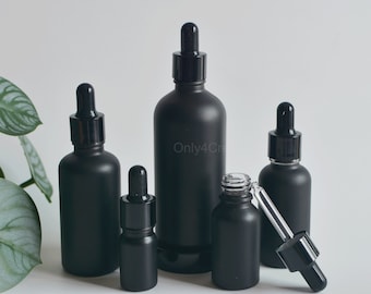 5ml 10ml 15ml 30ml 50ml 100ml Matte Black Glass Essential Oil Dropper Bottles, Cosmetic Skin Care Container Packaging, Vials, Wholesale